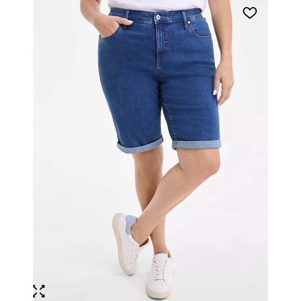Womens Plus Style & Co Roll Cuff Bermuda Short Slimming Pocket Size 26W Med Wash